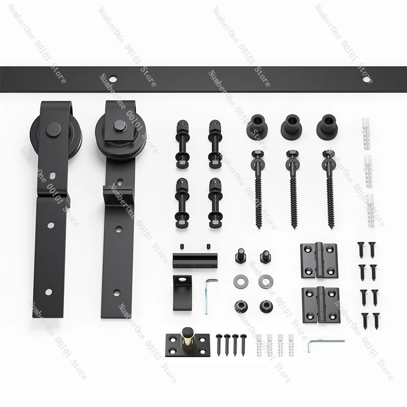 Heavy Duty Barn Door Folding Track Hardware Kit Sliding Door Rail System Black Carbon Steel Guide Runner Accessories for Single