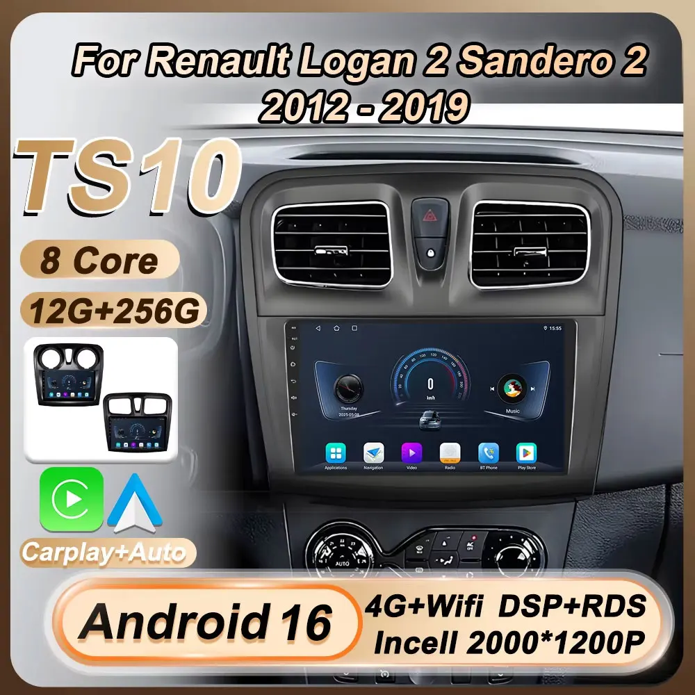 

2 Din Android 16 Car Radio Video Player For Renault Logan 2 Sandero 2 2012 - 2019 GPS Navigation Head Unit Carplay Autoradio BT