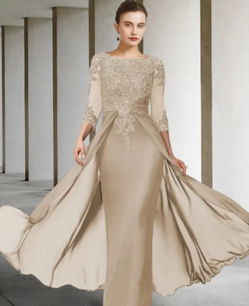 Elegant Sparkle & Shine Jewel Neck Asymmetrical Floor Length Chiffon with Sequin Appliques Mother of the Bride Dress