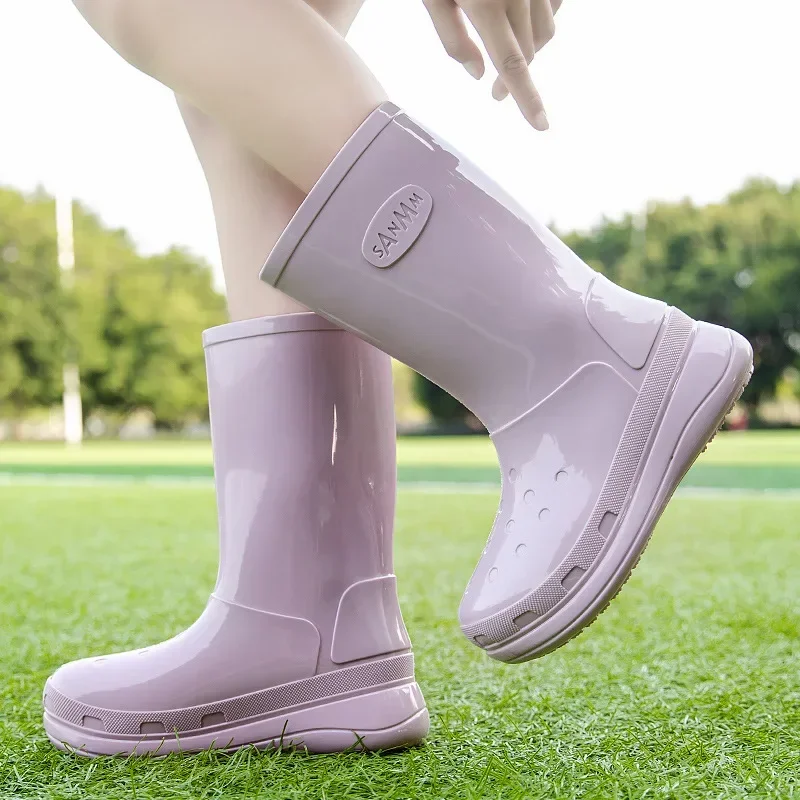 

Fashion High Tube Women Paltform Rainboots for Women Outdoor Waterproof Boating Shoes Non-slip Summer Women's Rain Boots 2023