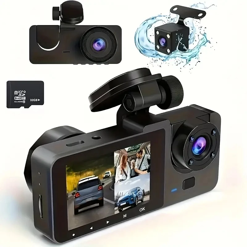 FHD 1080P 2 pouces voiture DVR Dash Cam 3 lentilles Vision nocturne caméscope de vue arrière caméra automatique accessoires de véhicule