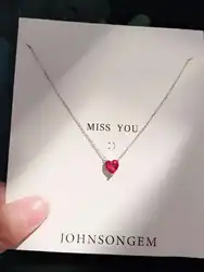 Fashion Silver Plated Red Zircon Crystal Clavicle Chain Necklace for Women Girl's Charm Necklace Fine Jewelry Accessories