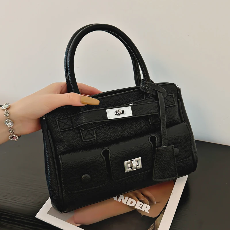 

Элегантная кожаная классическая большая сумка для женщин большой вместимости для отдыха и бизнеса с минималистским винтажем