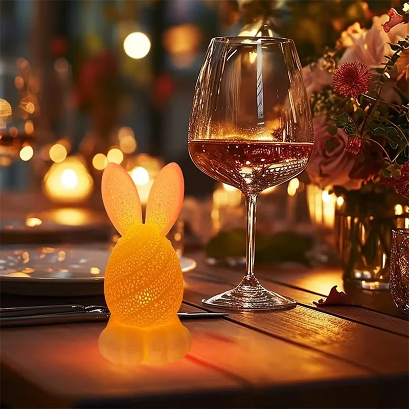 PORK-3D impressão oco para fora ornamento de coelho de páscoa, castiçal decoração de mesa de gesso, estatuetas de ovos de coelho de corte branco