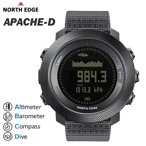 NORTH EDG APACHE-D Reloj de buceo digital gratuito para hombre Relojes deportivos al aire libre Barómetro de altitud Brújula Hora mundial Resistente al agua 100 M