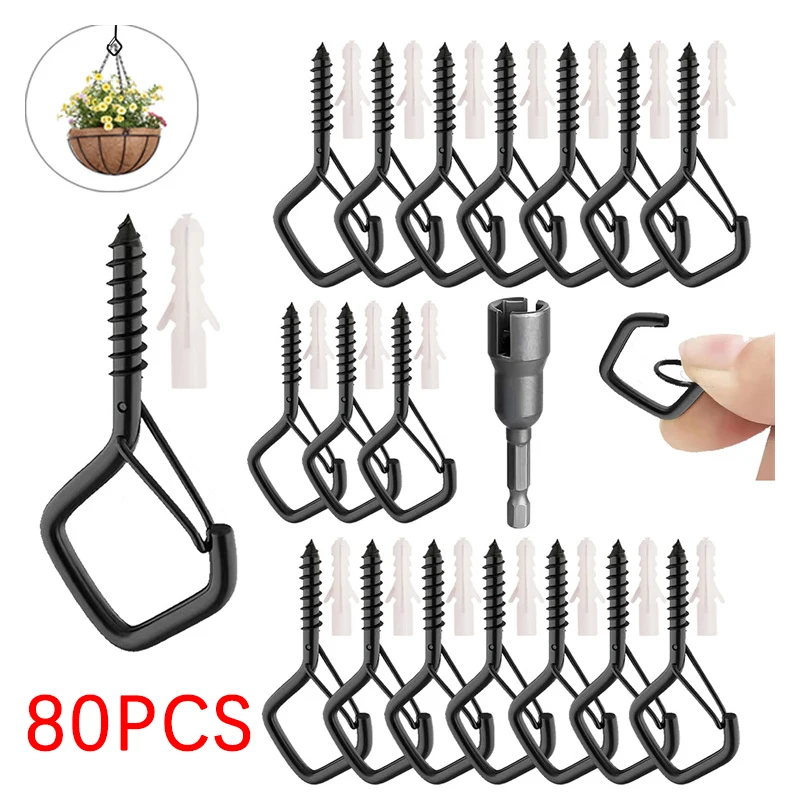 80PCS Q Type Spring Hook Safety Buckle Anti-dislodgement Lamp Hooks Safety Hooks Wall Hanging Hooks Flowerpot Hooks Cup Hooks