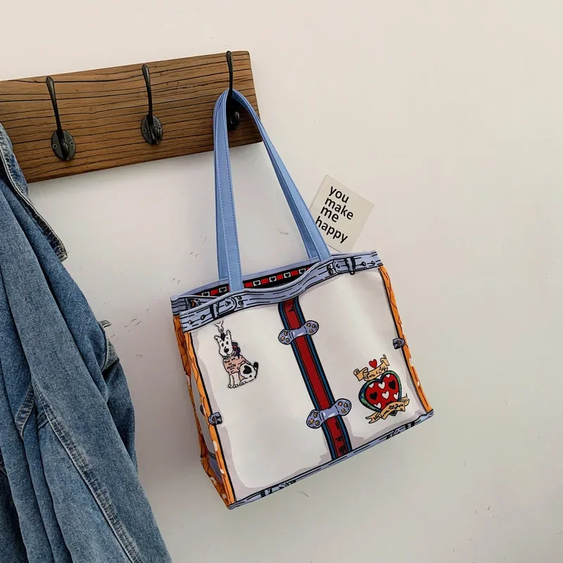 Women Bag 2023 New Canvas Casual Tote Bag Casual Animal Prints Soft Open High-Capacity Shoulder Bag Handbag Girls Bag Student