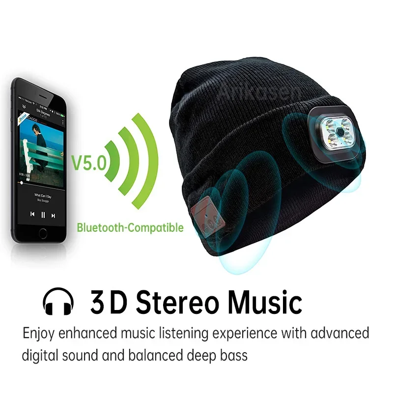 قبعة صغيرة لاسلكية مع ميكروفون من Arikasen ، قبعة دافئة للشتاء ، سماعات بلوتوث ، قبعة رياضية ، هاتف حر اليدين