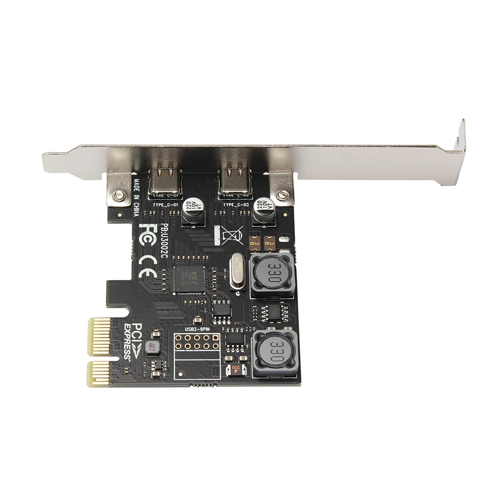 PCIE USB Add On Card PCI Express X1 to USB 3.0 5Gbps 2-Port Type C Expansion Card Hub Adapter Controller VIA Chip For Desktop PC