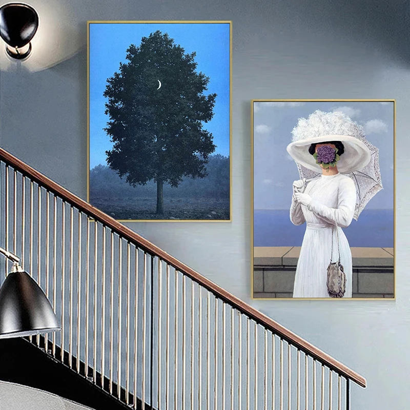 Abstract Rene Magritte Posters Famous Surrealism Art Canvas Painting Print Wall Art Pictures for Gallery Living Room Home Decor