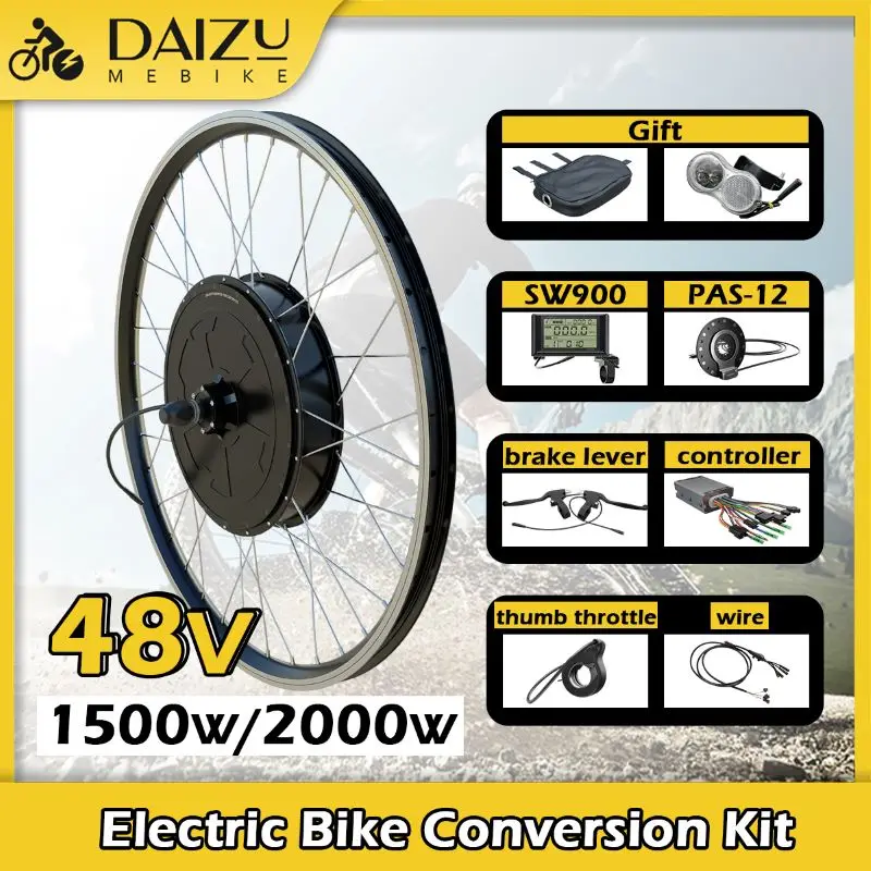 48V 1500W 2000W Rear Drive Motor Wheel Kit Brushless Non-gear Hub Motor Electric Bicycle Conversion Kit 55KM/H Max Speed