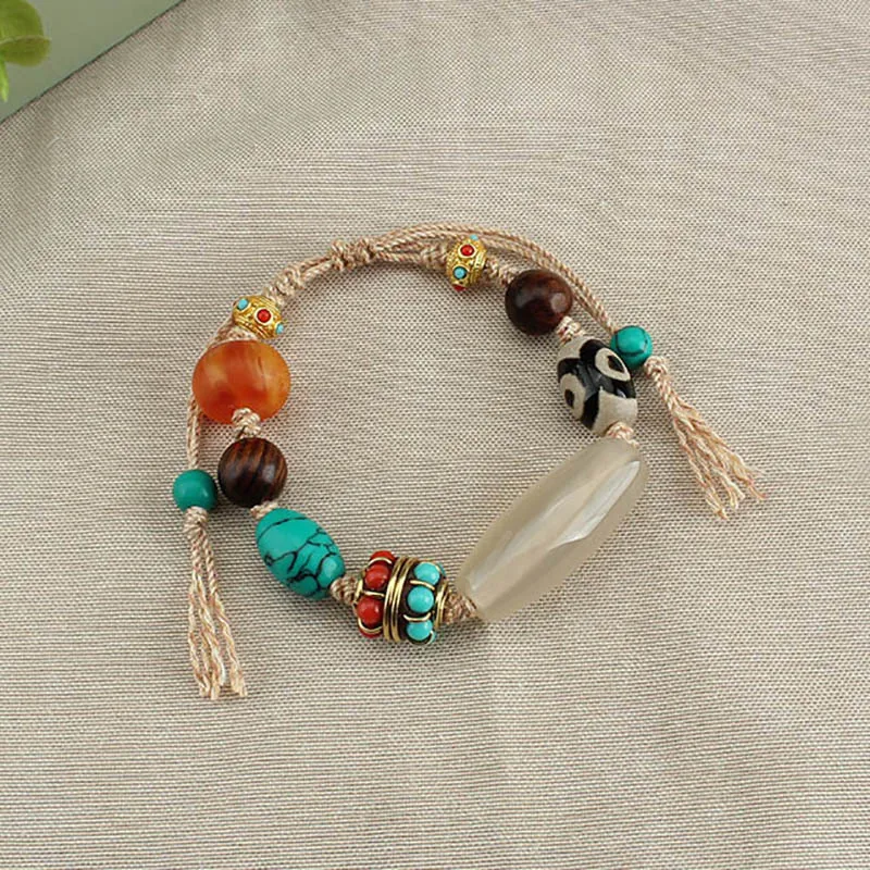 DIY accessories Ethnic style literary agate beaded bracelet colorful bracelet women's Chinese style creative woven hand rope stu