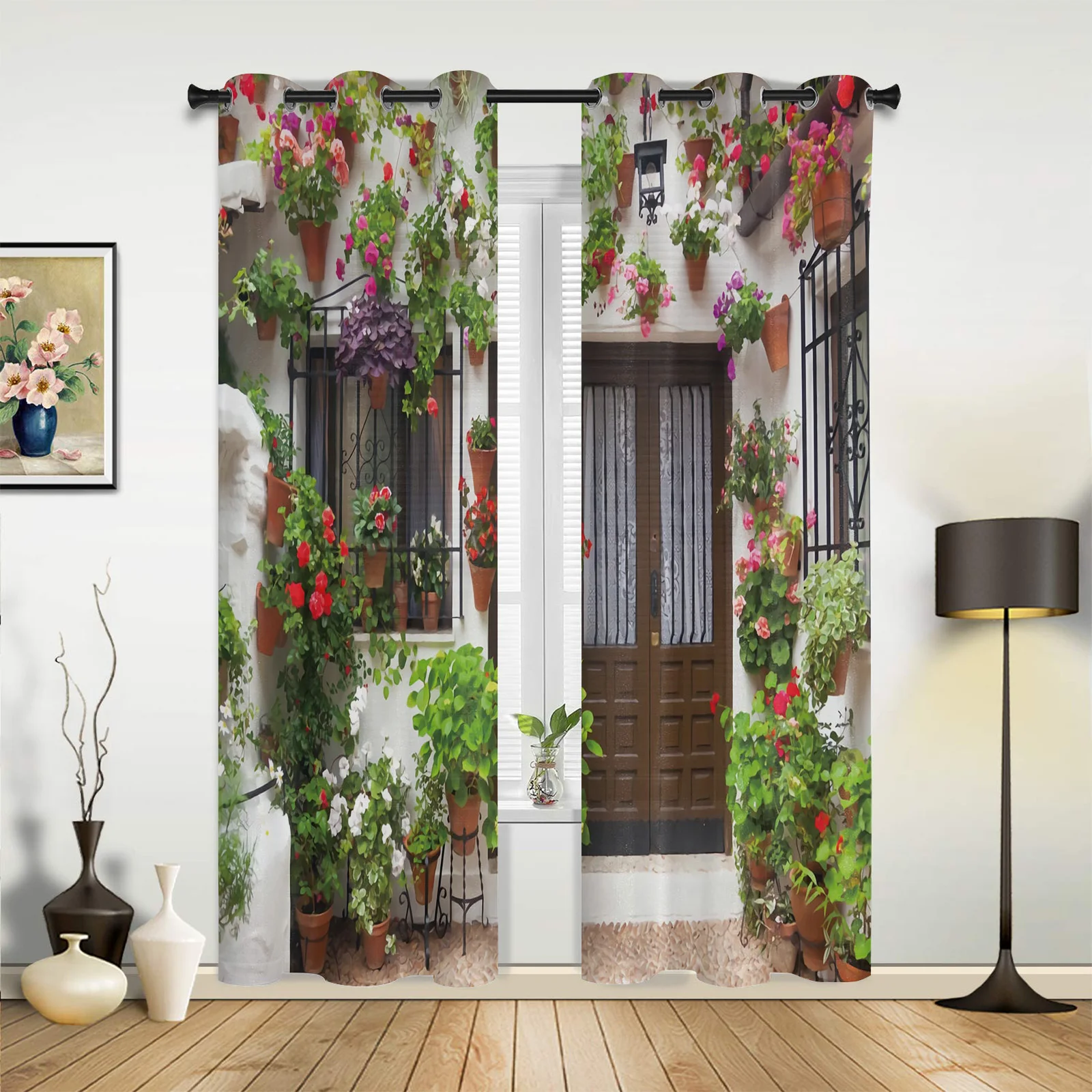 Outdoor Curtains House Flowers Leaves Living Room Kitchen Curtain Drape For Patio Garden Gazebo Yard Valance Cutains