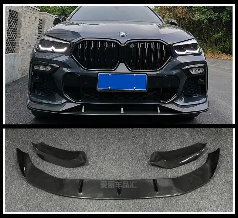 For BMW X6 G06 2020 2021 2022 2023 Real Carbon Fiber Front Bumper Lip Body Kit Splitters Flaps Cover