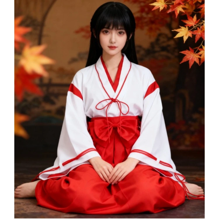 أزياء أنيمي إينوياشا كيكيو التأثيرية كيمونو أحمر وأبيض للملابس اليابانية لعب الأدوار إينوياشايس هاغ ملابس الهالوين هدية