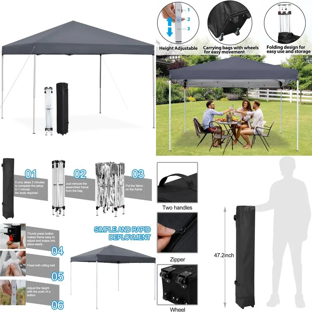 

Instant Outdoor Folding Canopy Tent - 10x10 Pop Up Shelter with Wheeled Bag, Ropes, Legs, and Stakes for Easy Setup and Stabilit