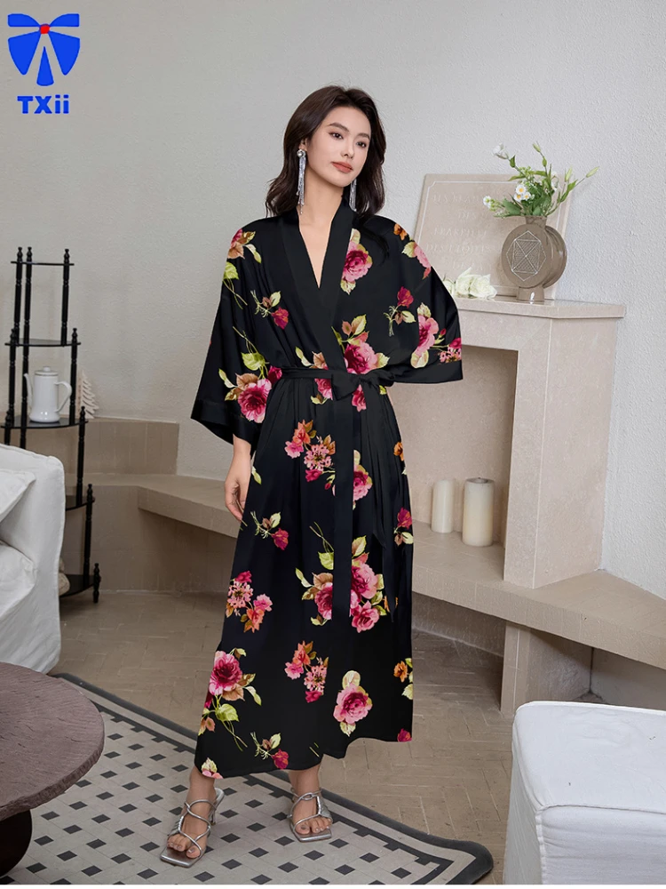 2 Satin Pajamas for Women Summer plus size Light Luxury Seven-point Sleeve Cool Long Nightgown Bathrobe Home Clothes for Women