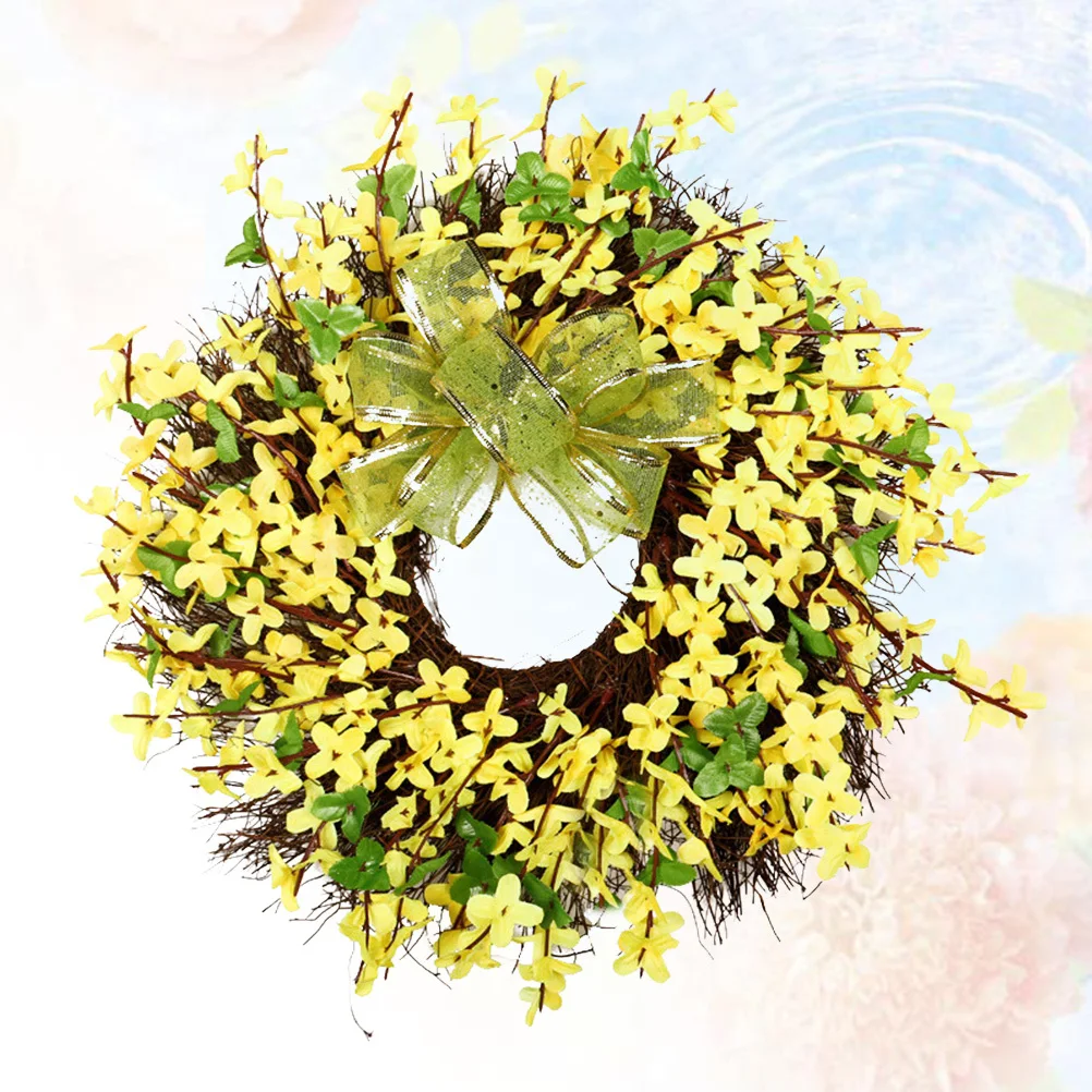 

Artificial Flower Wreath Bow Tie Winter Jasmine Hanging Door Wall Decoration Natural Lifelike Wedding Party Garland