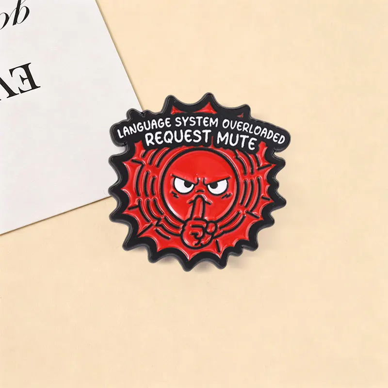 Rotes Zorniges Gesicht, Anfrage zum Stummschalten, Emaille-Abzeichen, Introvertierte, Soziale Batterie, Anstecknadeln, Broschen, Schmuck, Geschenke – Detail 5