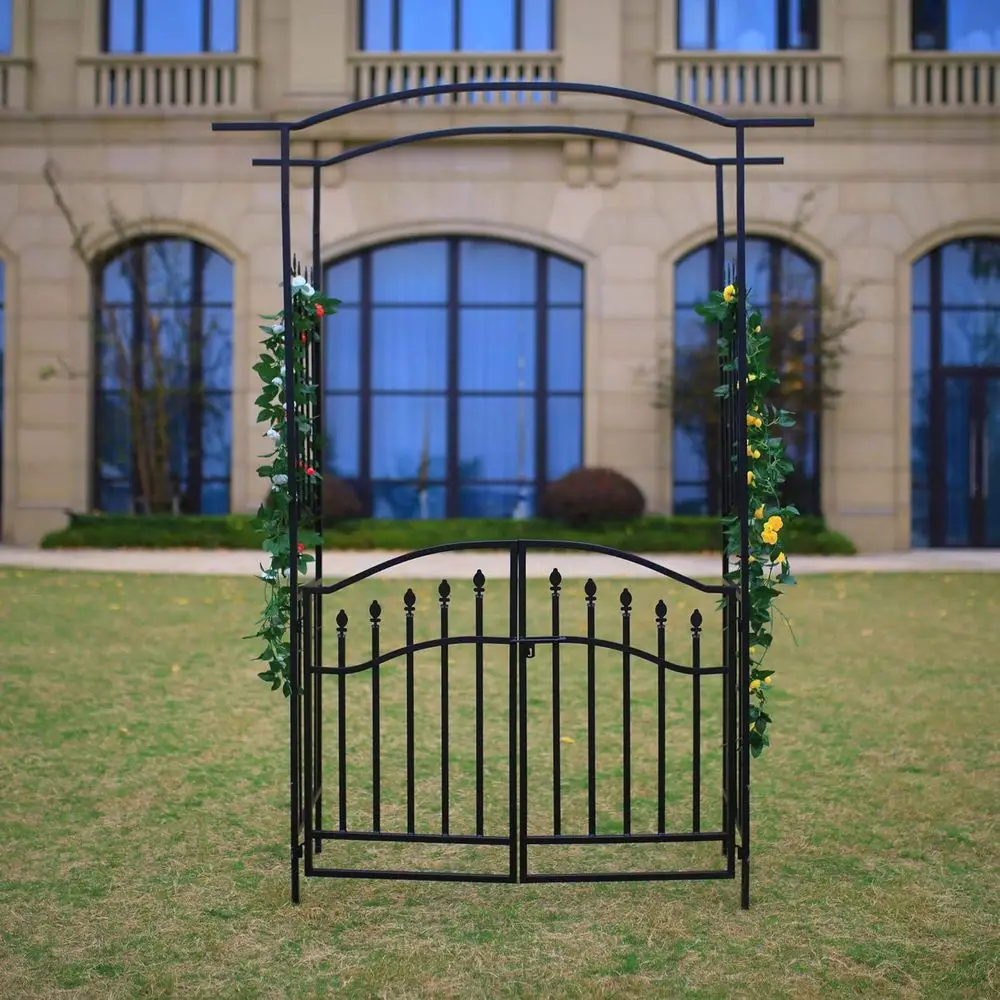 Garden Arch with Door, 6'8 High x 4'11 Wide, Arbor or Climbing Plants, Outdoor Garden Lawn Backyard