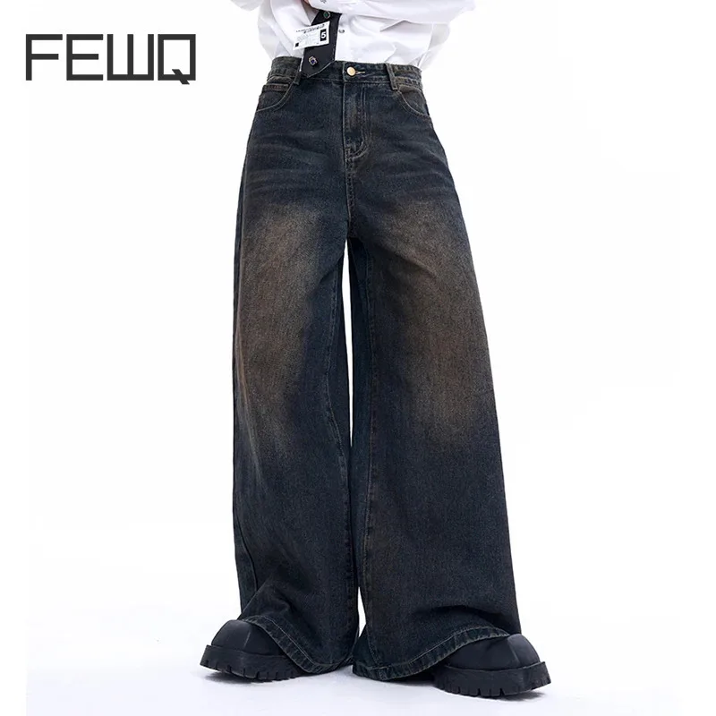 

FEWQ Men's American High Street Jeans Trendy Autumn Winter Washed Straight Leg Loose Pants 2024 Male Trousers 24E1907