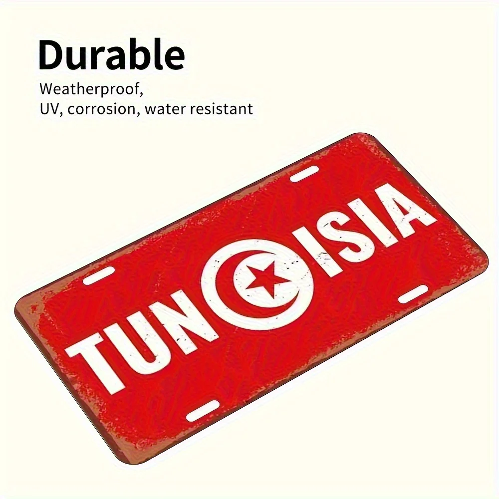 Tunisia License Plate Sign - Retro Aluminum Wall Decor for Home, Garage, Cafe, Restaurant, Bar Frameless  Printed Poster with R