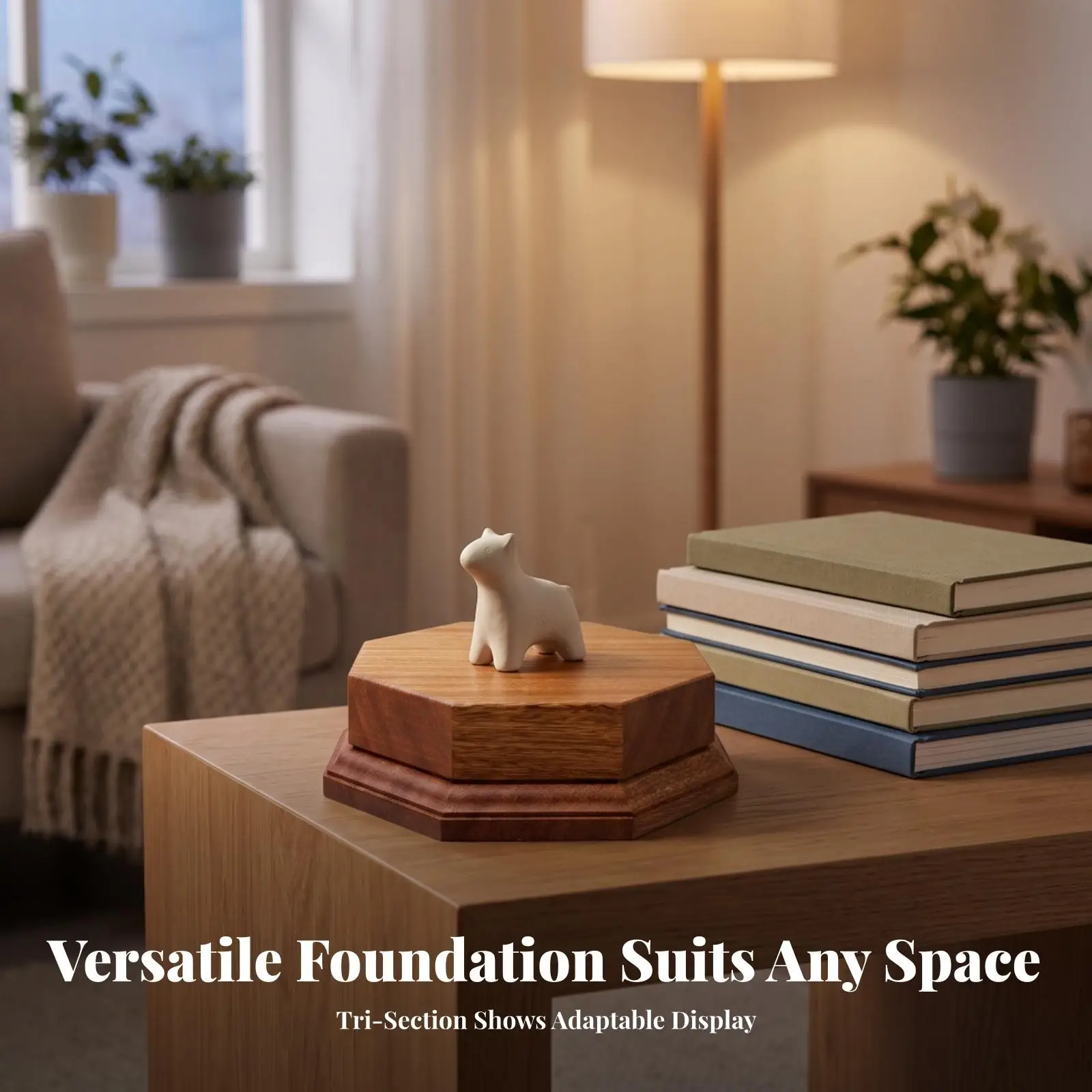 Octagonal Wood Display Pedestal | Stepped Two-Tier Construction, Stable Flat Bottom, Wood Display Stand, for Tabletop