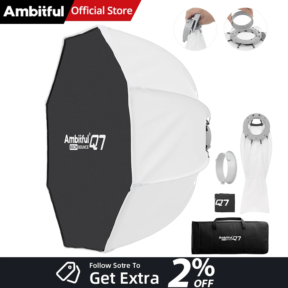 AMBITFUL Q7 65cm Reverse Octagon Umbrella Softbox à montage rapide Bowens/GODOX pour GODOX YONGNUO NANLITE