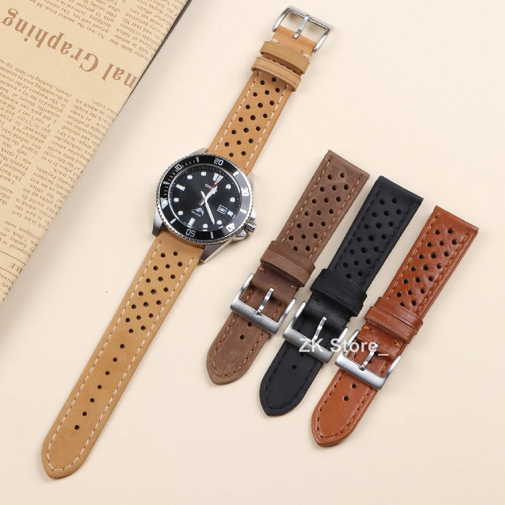 Cowhide Breathable Watch Band 18mm 20mm 22mm Strap for Tag Heuer Connected Bands for Seiko Men Women Universal Accessories