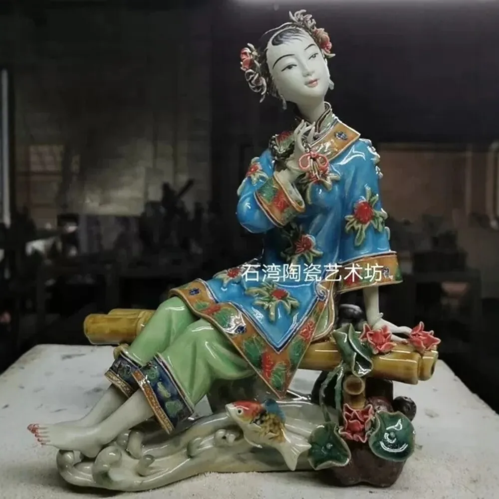 Shiwan doll ceramic beautiful woman handmade ornament living room home creative music Xiaoyao flower fairy Lin Naihe