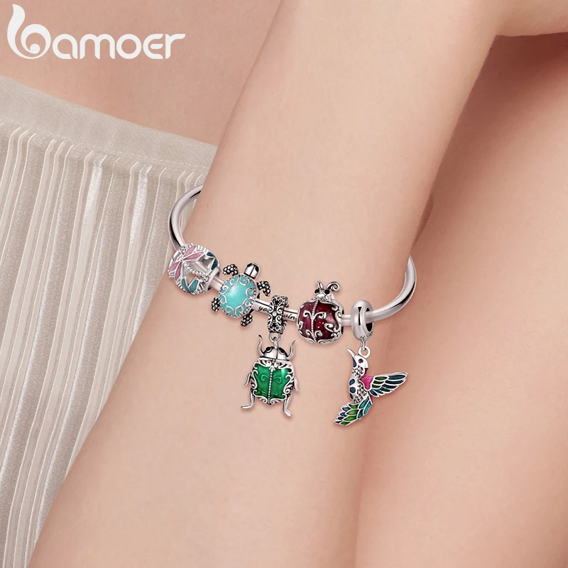 Bamoer 925 Sterling Silver Ladybug Charm fit DIY Bracelet & Bangle Turtle Pendant Jewelry Birds Pendant Animal Charms Collection