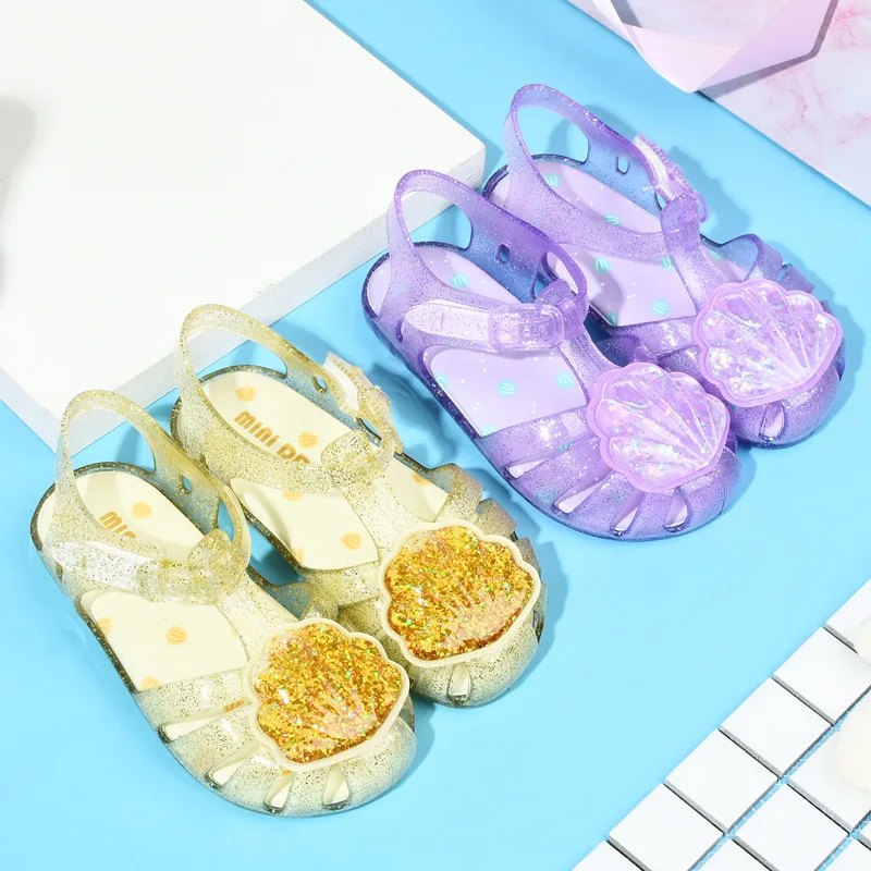 Cute Shell 2024 New Girls Jelly Sandals Children Shoes Baby Sandals Non-slip Girls Beach Sandals