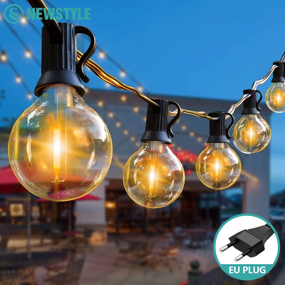 Outdoor LED Waterproof G40 String Light EU Plug Shatterproof Light Bulb Garden Fairy String Lights for Patio Festoon Party Decor
