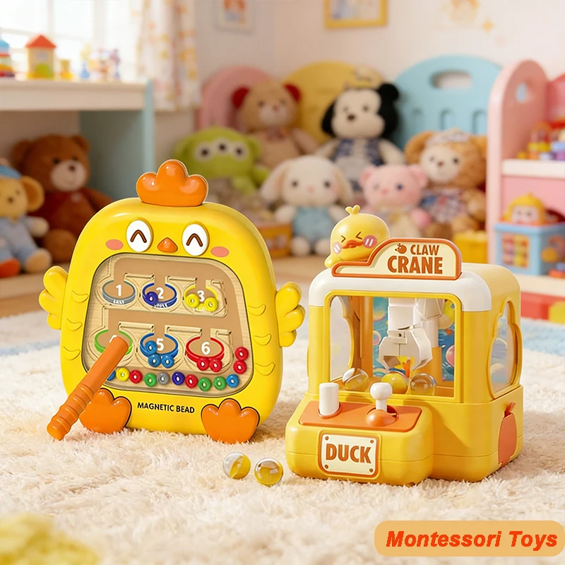 

Kids Montessori Colors Sorting Number Matching Sensory Play Game Board Pen Moving Beads and Grab Ball Game Duck Machine Toys