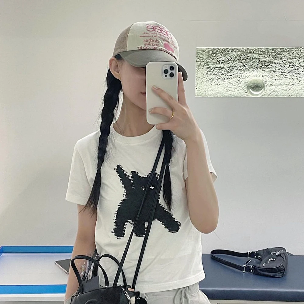 تيشيرتات نسائية كاجوال ، توبات نسائية ، موضة كورية ، بلوزة كاواي ، ملابس شوارع هاراجوكو ، حيوانات أليفة ، كلاب ، قطط ، ملابس نسائية ، Y2K