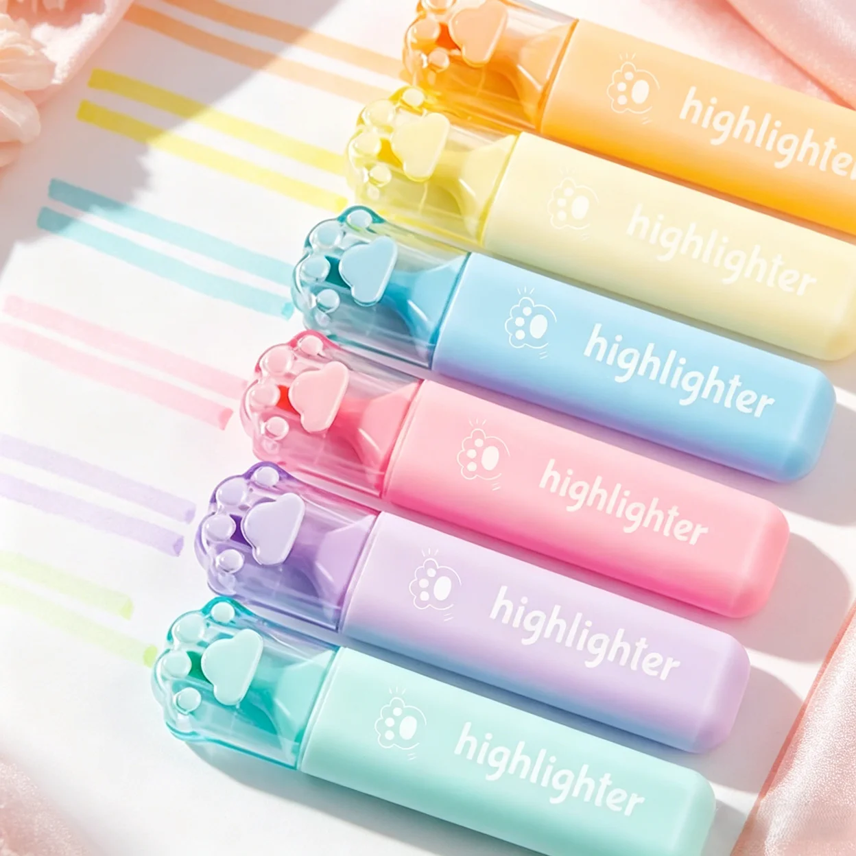 6Pcs Cat Claw Pen Caps Macaron Highlighters Cute Stationery Cover Office School Supplies For Students