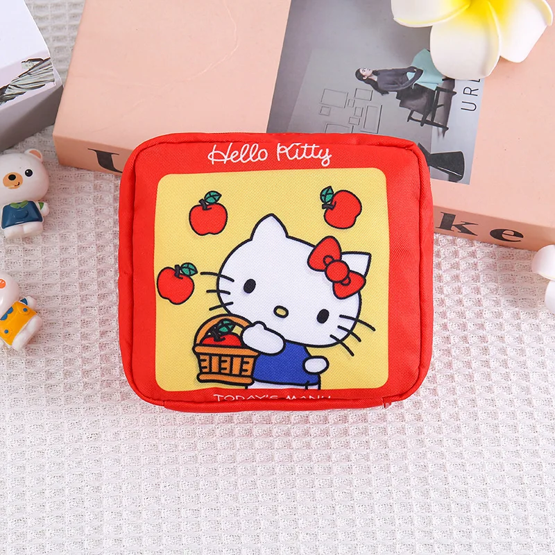 Bolsa organizadora de tampones Sanrio Hello Kitty, tela Oxford, linda chica de dibujos animados, Kuromi, bolsa de almacenamiento de cosméticos portátil, 12x14x5cm, nuevo