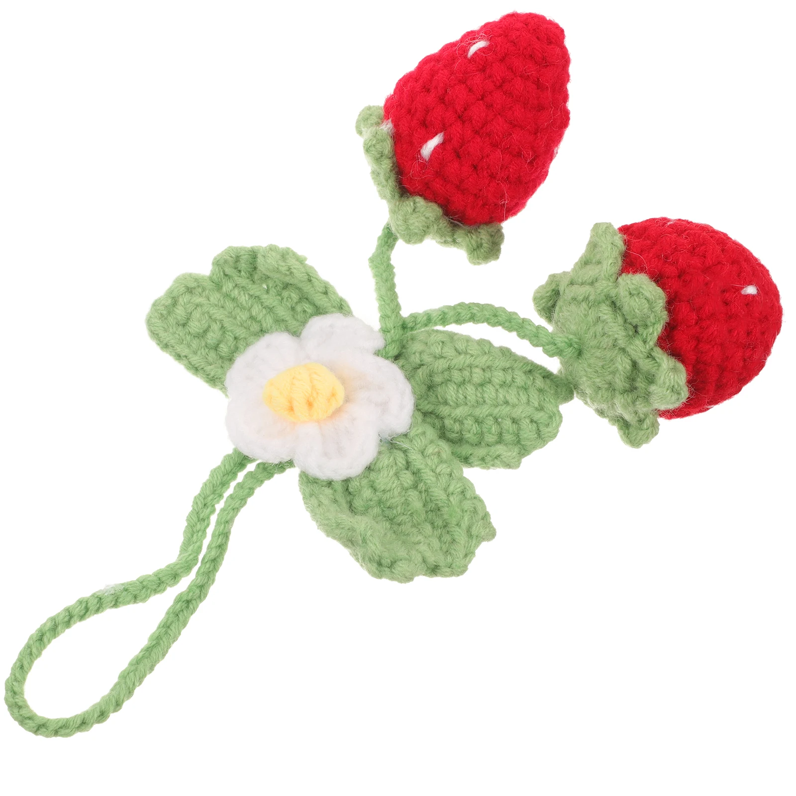 

Crochet Strawberry Car Hanging Ornament Knitted Pendant Decor For Rearview Mirror Bag Keychain Red Interior Accessories