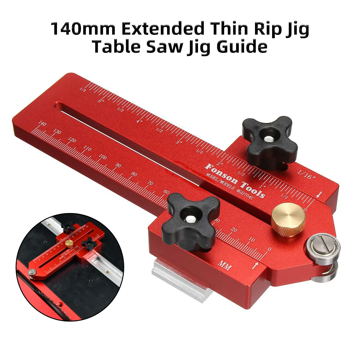 

Woodworking 140mm Extended Thin Rip Jig Table Saw Jig Guide for Repeat Narrow Strip Cuts Works with Table Saw Router Table Band