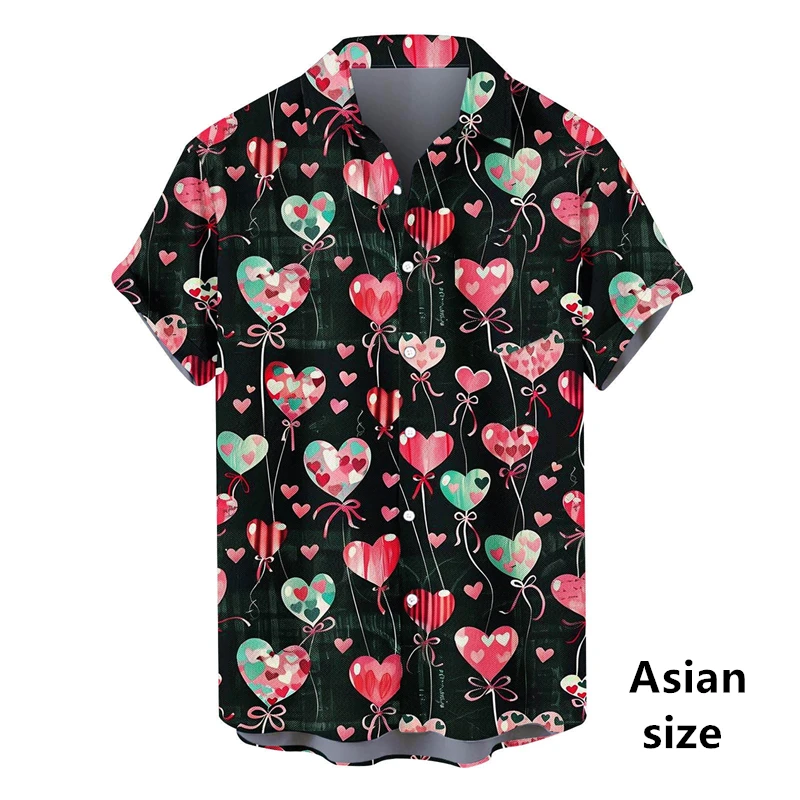 Valentine Day Couple Shirts 3D Print Love Heart Trendy Shirts For Men Women New Arrival Summer Short Sleeve Button Up Blouse Tee