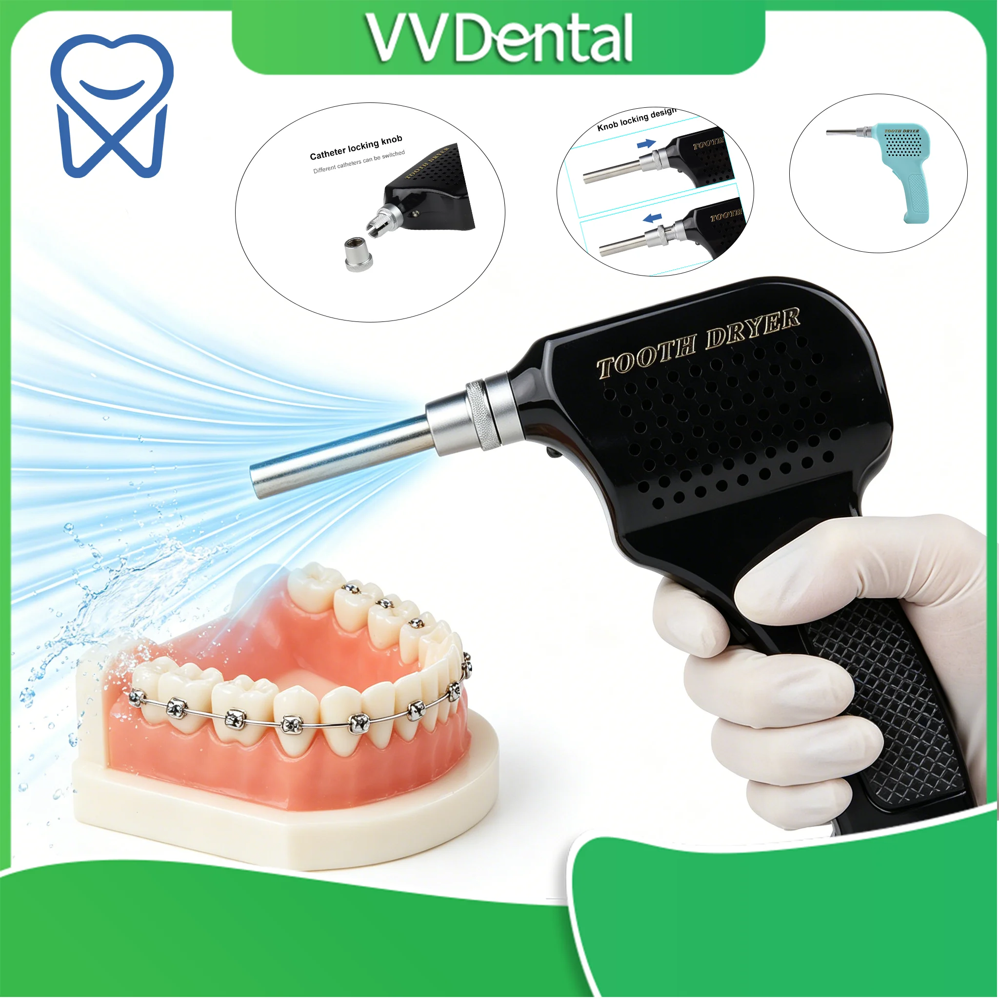 

VV DENTAL Dental Orthodontic Dryer Cold Air Portable Teeth Bonding Tool for Brackets Bonding - No Oil No Water Clinic Use