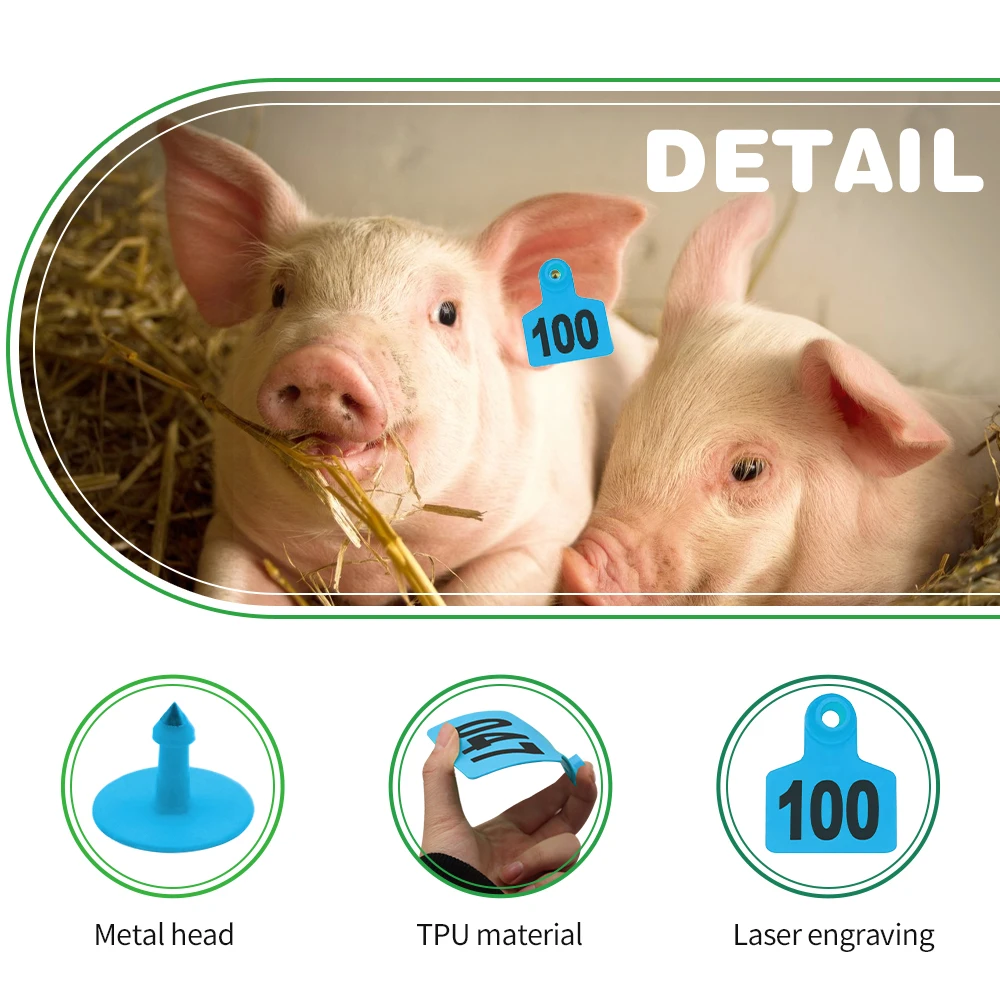 لا. 1-100 البلاستيك خنزير الأذن لافتات مع كلمة الأذن الليزر الكتابة النحاس رئيس أقراط مزرعة الحيوان بطاقة التعريف 100 قطعة #3