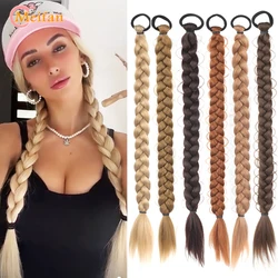 MEIFAN Synthetic Long Braided Ponytail With Rubber Band Boxing Braids For Women Hair Accessories 24Inch Black Braids Daily Use