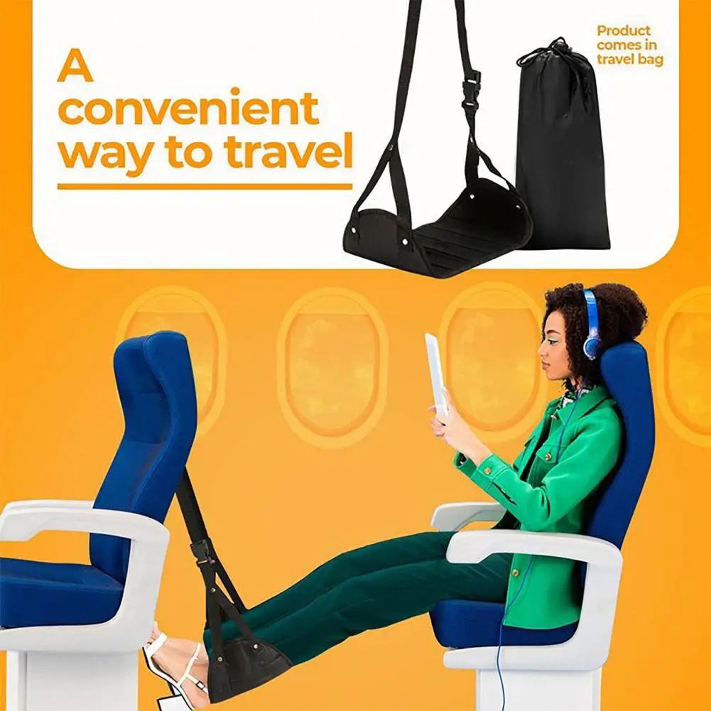 Foldable Airplane Footrest Adjustable Airplane Foot Hammock with Wide Platform Portable Under-desk Foot Travel for Office