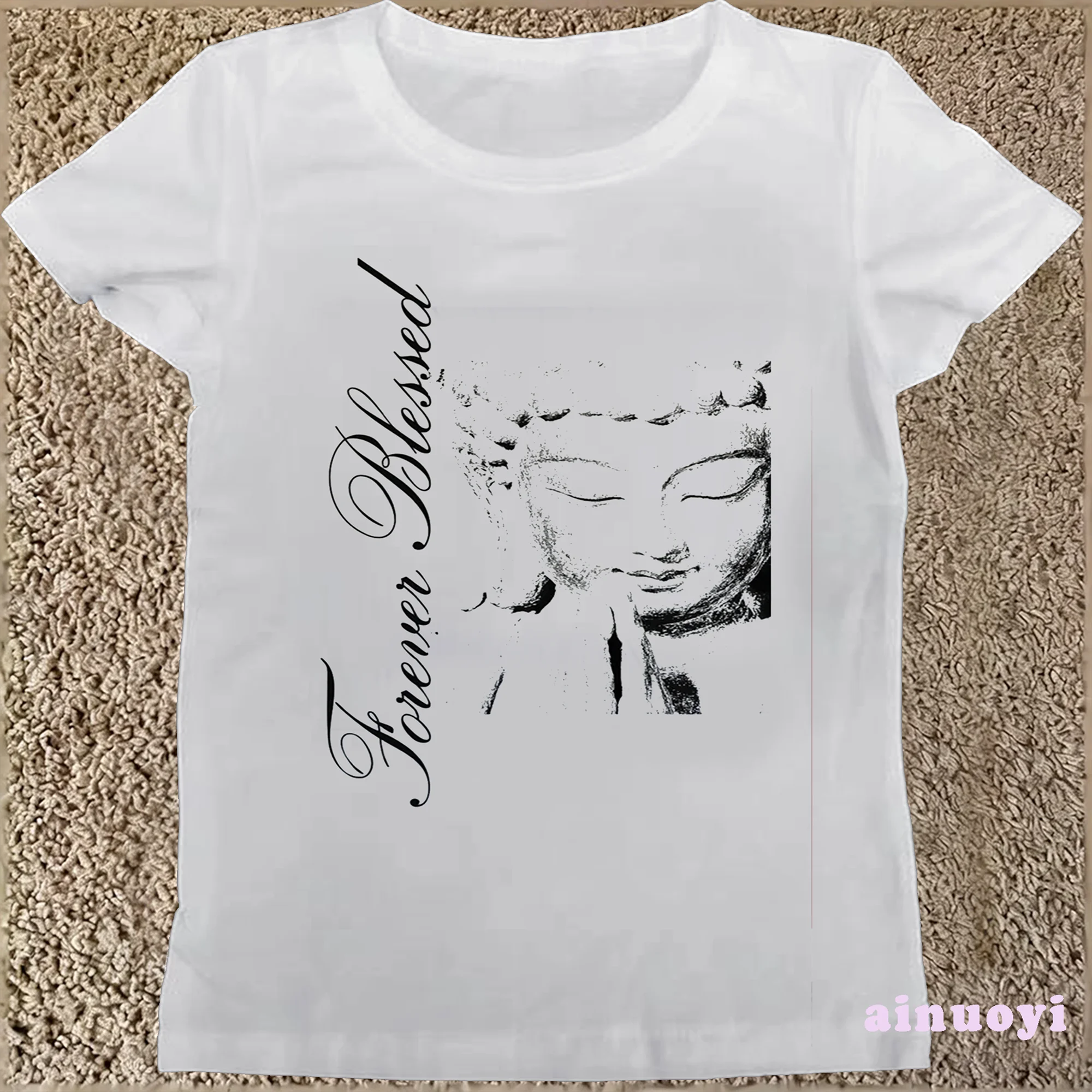 Forever Blessed Women Clothing Y2k Style Punk Printing T-shirt Women Summer Vintage E-girl Slim Tops 2000s Cool Printing Clothes