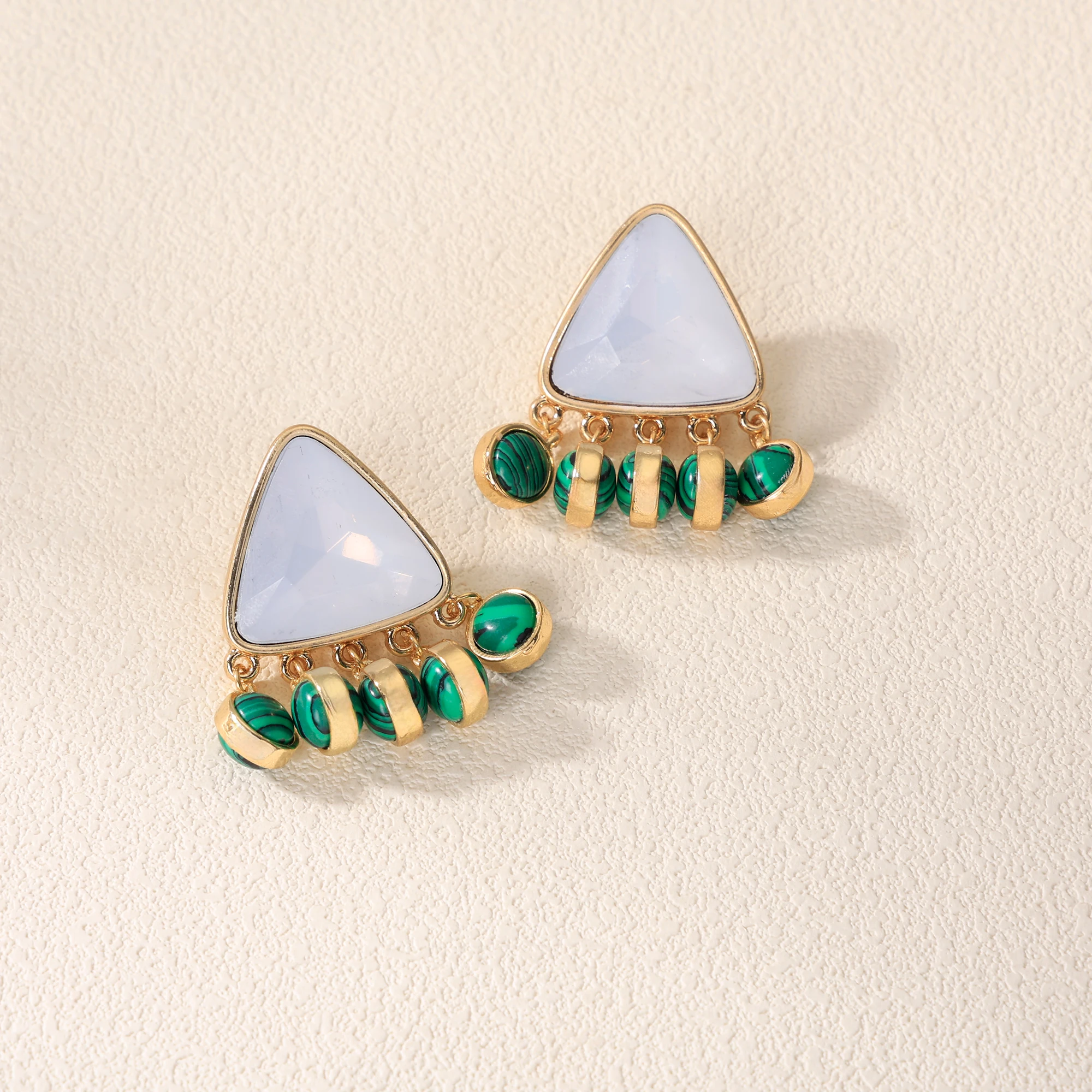 Bohemian style, vintage, triangular, lapis lazuli, malachite fringed earrings, for vacation, travel, Valentine's Day, jewelry