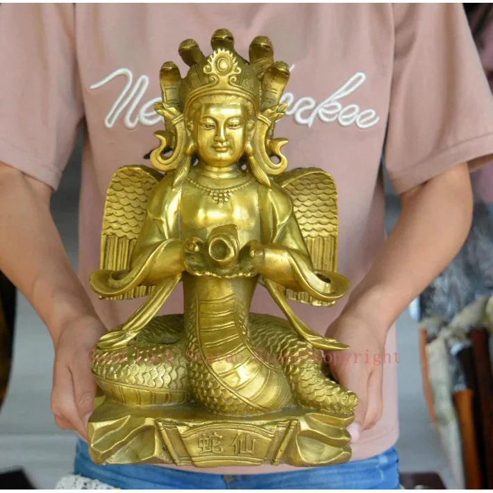 

TOP GOOD - Southeast Asia Thailand India HOME Temple Sea god Golden Snake Immortals Naga Brass FENG SHUI statue