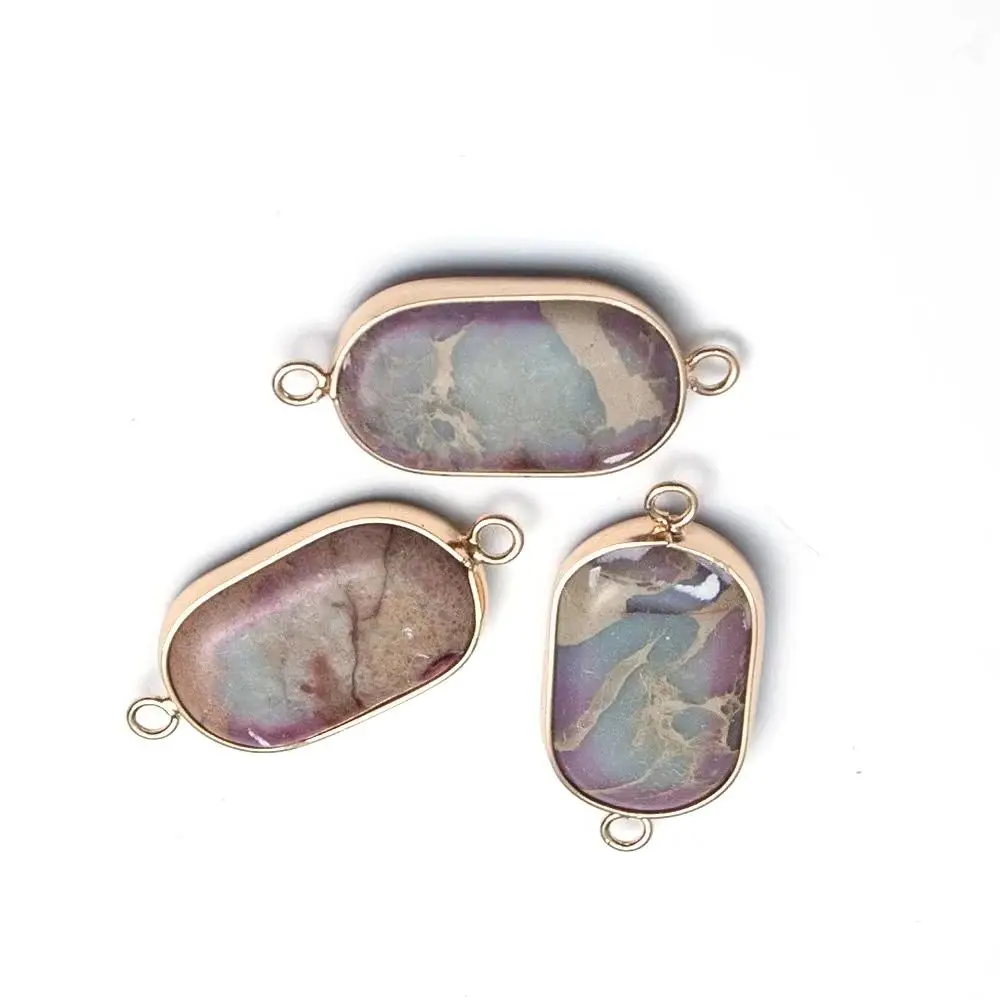 

1PC 26x35mm Natural Gemstone Oval Shaped Double Hole Connector Imperial Stone Pendant DIY Necklace Jewelry Accessories