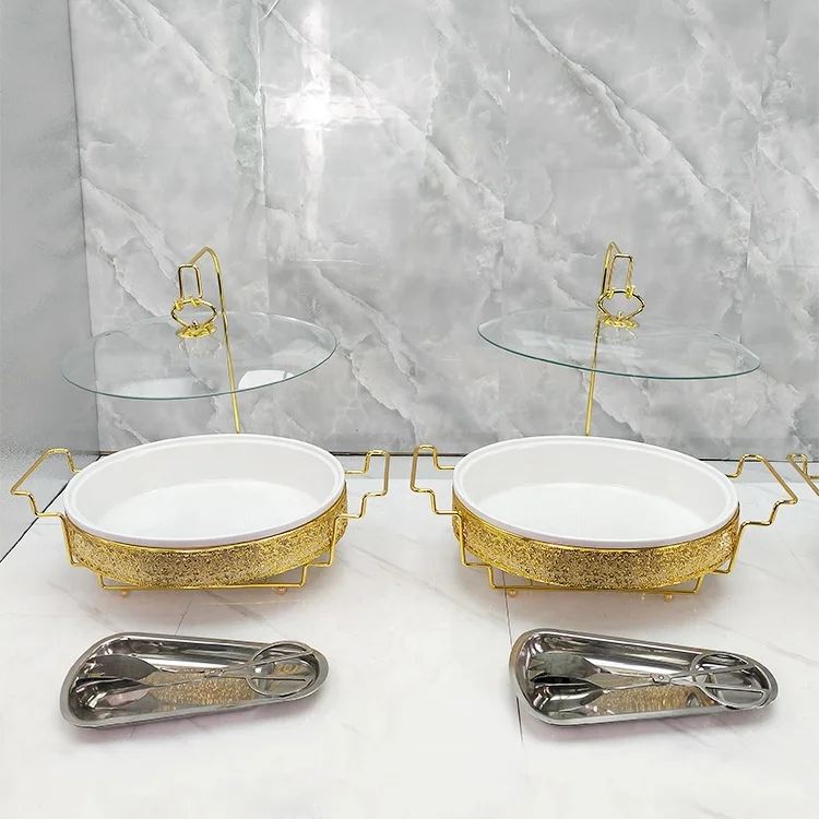 Egg Shape Gold Cheffing Dish High Quality Stainless Steel Food Warmer with Fuel Heating Chafing Buffet Set
