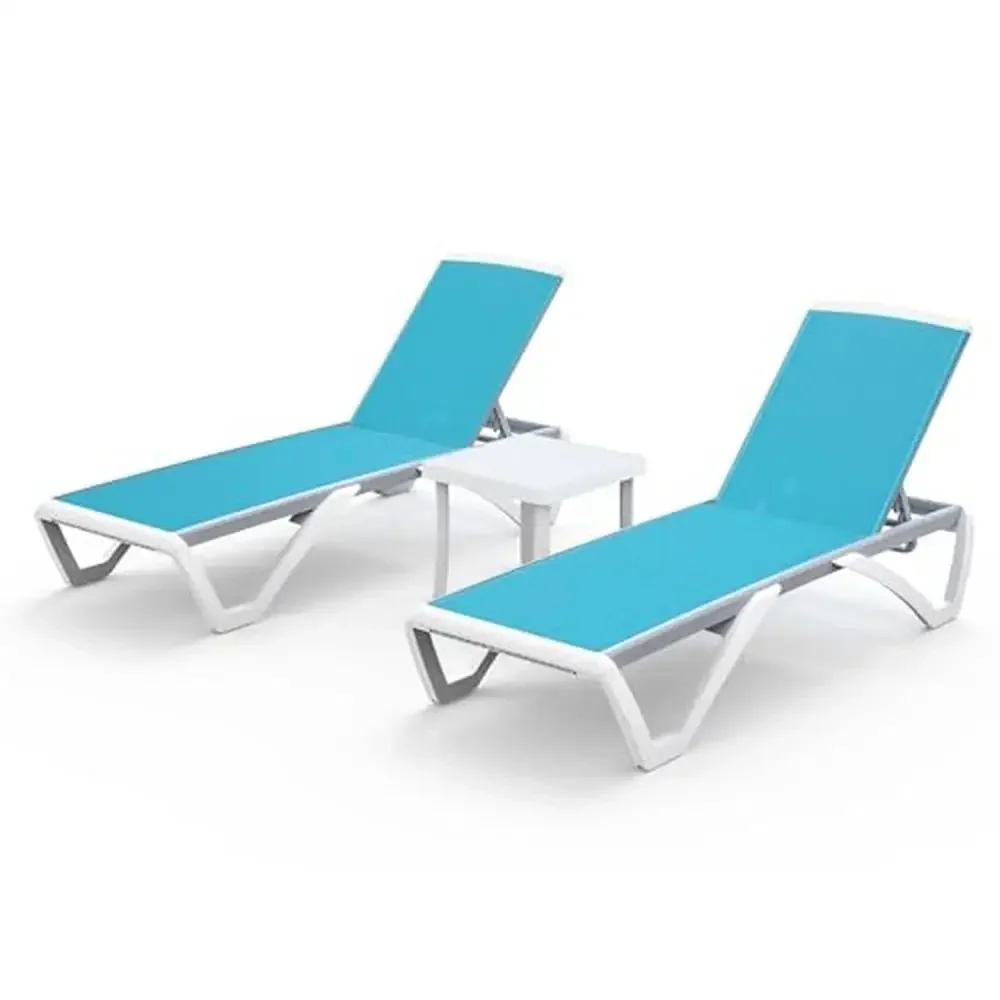 Adjustable Aluminum Textilene Chaise Lounge Set Aqua Pool Chair with Table 2 Lounges)